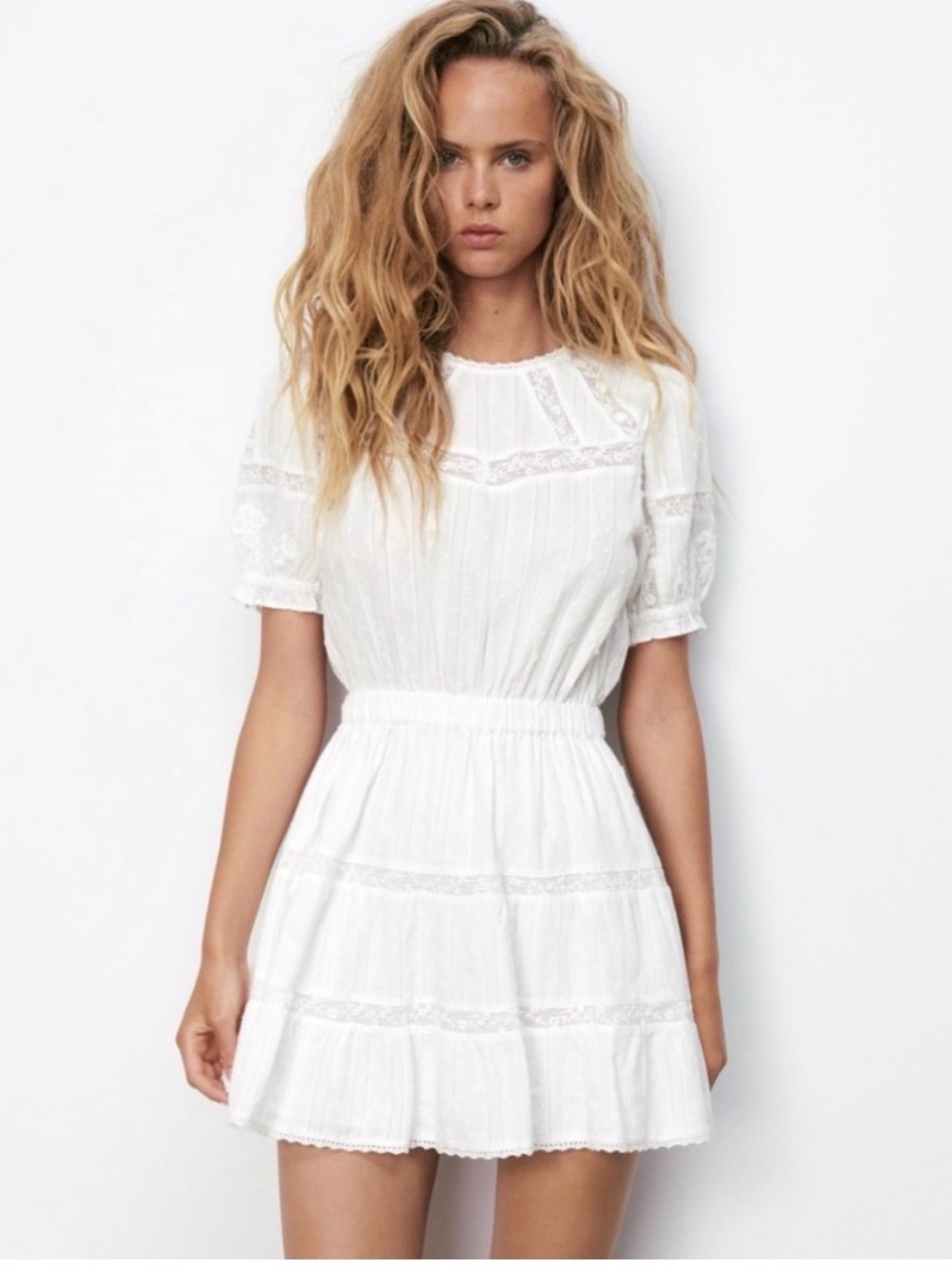 Zara White Lace Trim Short Sleeve Mini Dress